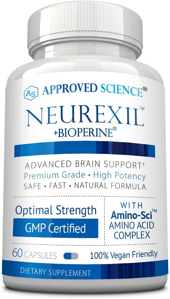 Одобрена наука Neurexil - Natural Nootropic Support with DMAE - Подобряване на мозъчната функция, Sharpen Clearity, Boost Memory - L-Tyrosine, Ginkgo Boloba, Huperzine A, BioPerine - 60 капсули