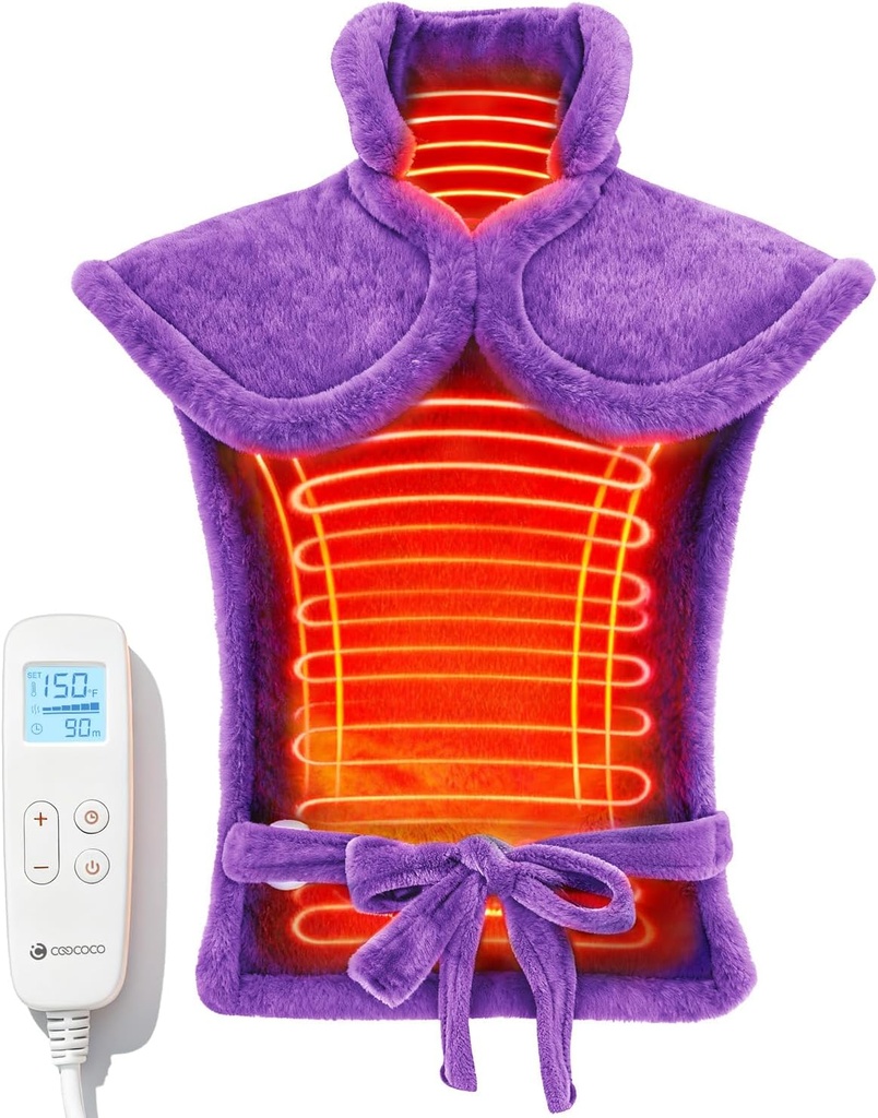CooCoCo Back Heating Pads for Women Grandma, FSA Eligible Heat Pad for Back Pain Relief, Cute Heat Pad with 6 Heat Levels, Christmas Gifts for Mom Wife Her Grandma, ETL Certified, Purple