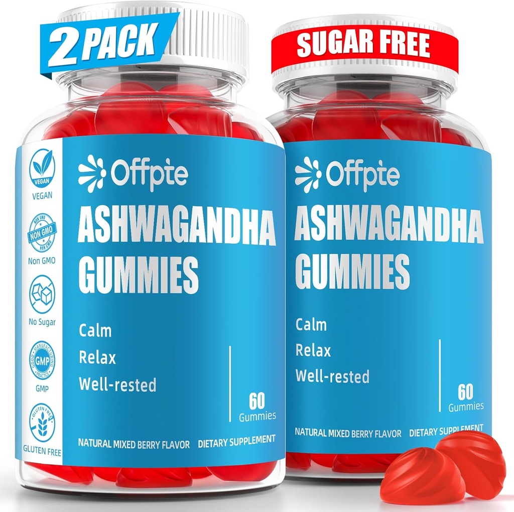 Ashwagandha Gummies Sugar Free for Women Men, High Potency Ashwagandha Root Extract Supplements with L-Theanine GABA Chamomile Turmeric Vitamin D3 B12 for Stress Adults Vegan (Mixed Berry)