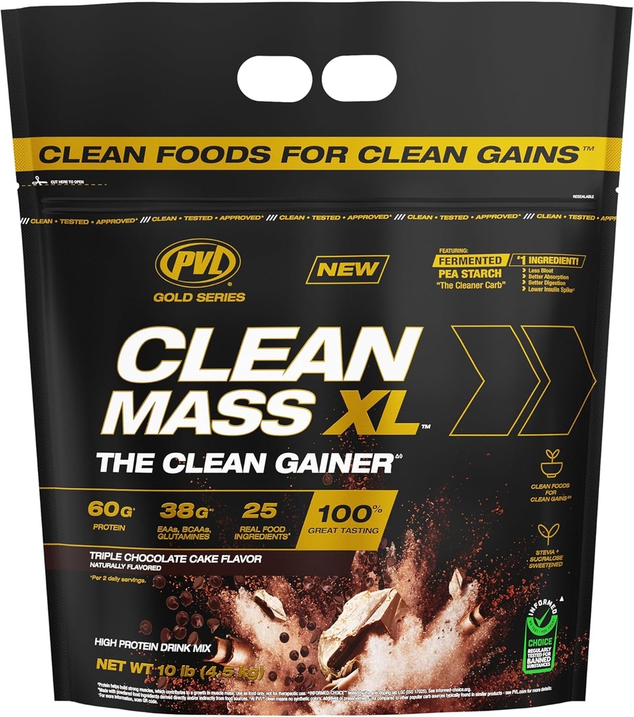 PVL Gold Series - Clean Mass XL - The Clean Muscle Mass Gainer - 10 LB - Triple Chocolate Cake