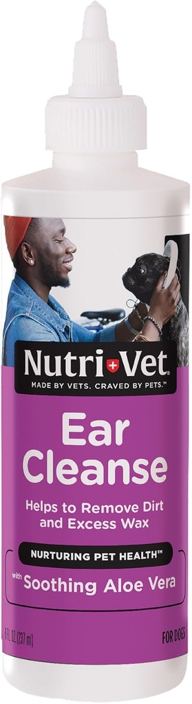 Nutri-Vet Ear Cleanse para cans, Liquid Ear Cleanser con ácido aloe e ácido salicílico, Removes and Cleans Wax, Dirt e Debris, Deodorizes e Itch Relief, Gentle Veterinaria Formulado, 8oz