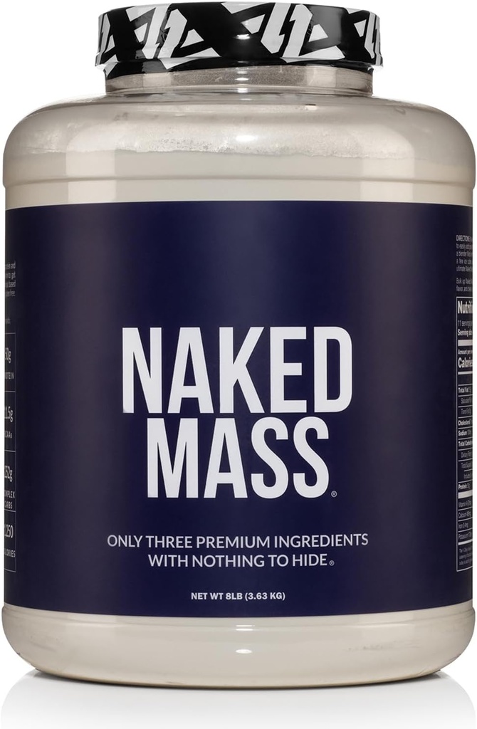 NAKED Mass - Natural Weight Gainer Protein Powder - 8 LB Bulk, GMO Free, Gluten Free & Soy Free. Nincs mesterséges összetevők - 1250 kalória szervenként
