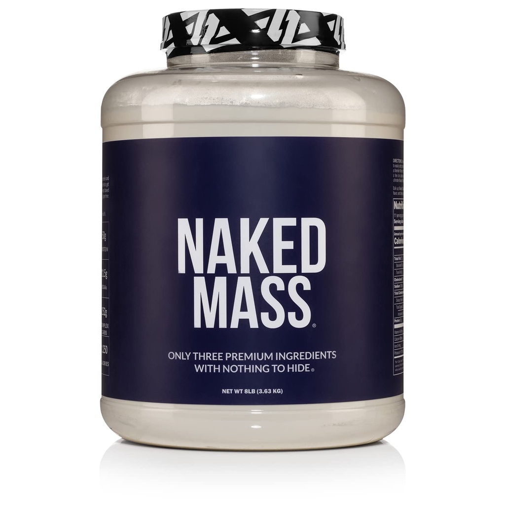 NAKED Mass - Natural Weight Gainer Protein Powder - 8 LB Bulk, NSF Certified, GMO Free, Gluten Free & Soy Free. No Artificial Ingredients - 1,250 Calories per Serving