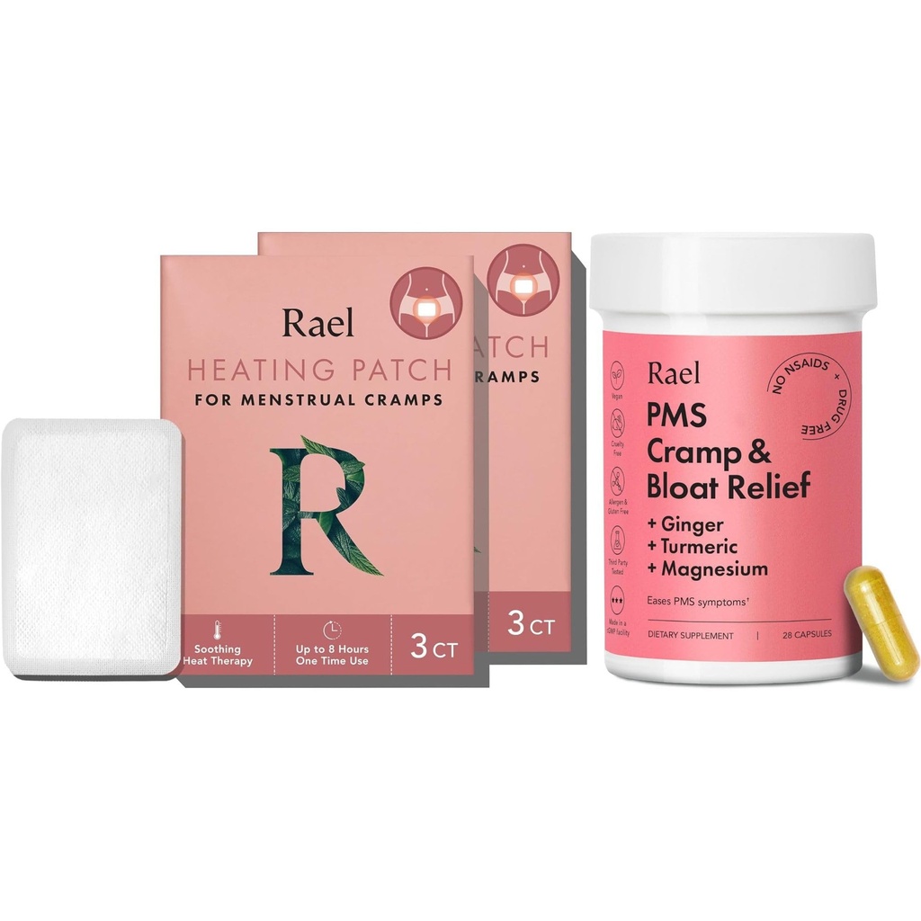 Rael Bundle - PMS Supplement for Women (28 Capsules) & Herbal Heating Patches (Small, 8 Count)