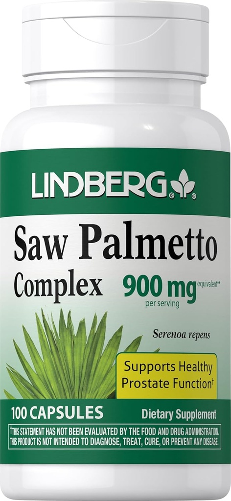 Lindberg Saw Palmetto Extract for Women and Men , 900 mg , 100 Capsules , supplement Blend , Serenoa Repens , Non-GMO, Gluten Free