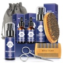 Kit de cuidados de barba presentes conjunto W / Beard Condicionador, 2 pacotes de óleo de barba, Lavar de barba, Brush, Comb, tesouras, Saco, E-Book, Presentes de aniversário presentes de férias para homens ele pai namorado marido