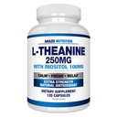 Arazo Nutrition L-Theanine 250mg (Extra Strength) with Inositol 100mg Per Serving, 120 Capsules Vegetarian