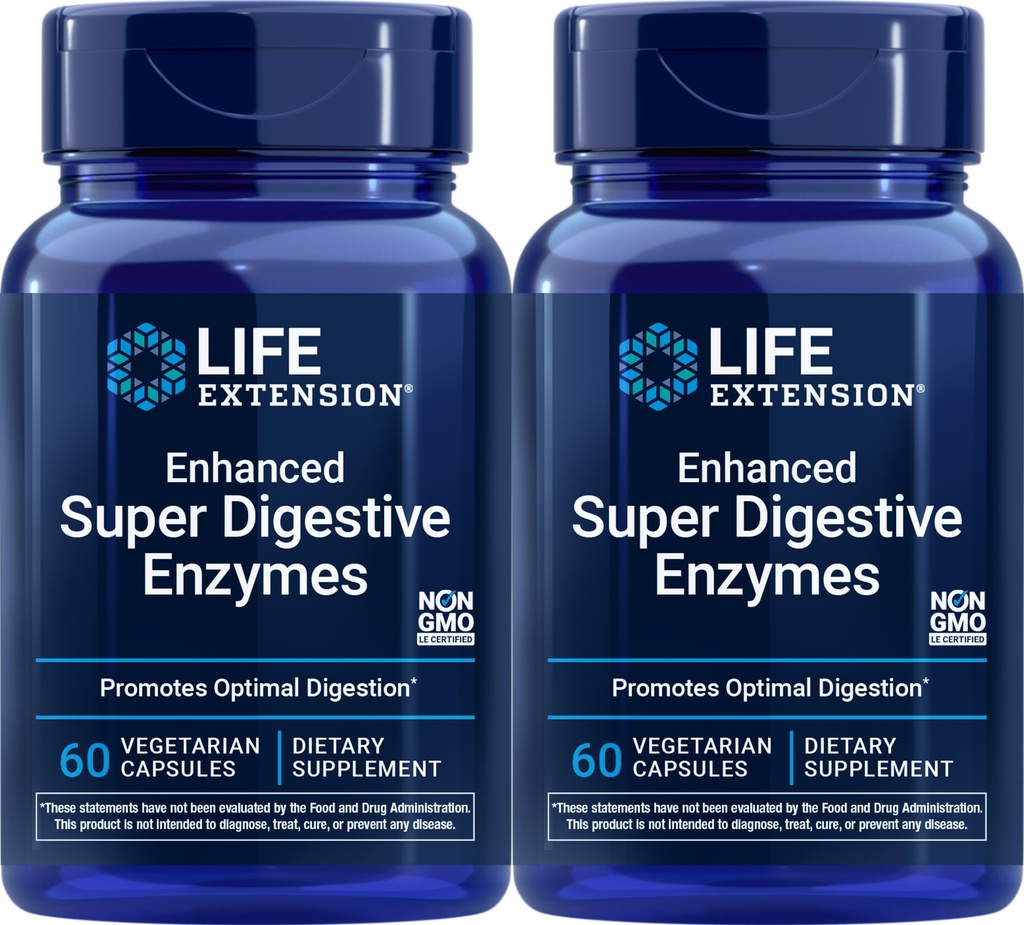 Life Extension Enhanced Super Digestive Enzymes, 60 Vegetarian Capsules (Pack of 2)