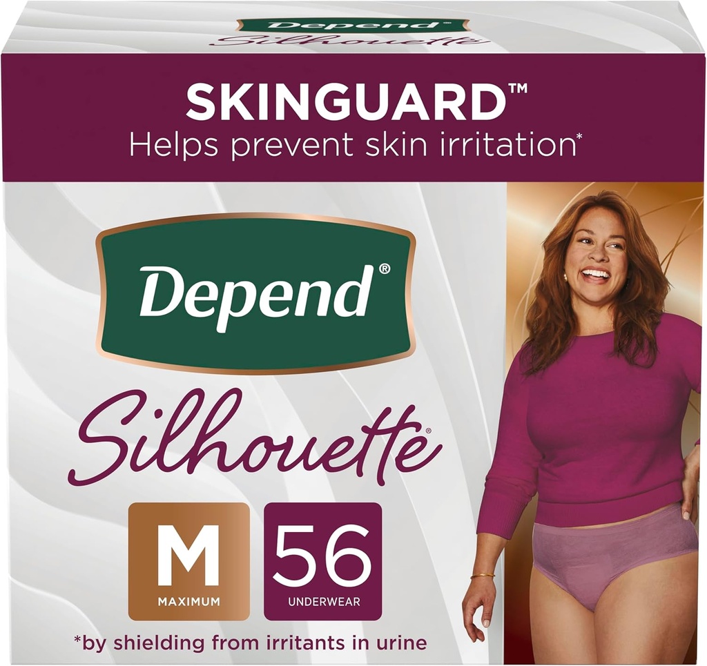 Verbringen Sie Silhouette Erwachsene Inkontinenz und Postpartum Unterwäsche für Frauen, Medium, maximale Saugfähigkeit, Berry, 56 Zähler (2 Packungen von 28), Packaging May Vary