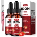 (2 Pack) Liquid Iron Supplement for Women & Men Iron Drops Iron Supplements for Anemia with Folate, Vitamin C, B12 for Red Blood Cell Support-Strawberry, 4 Fl Oz