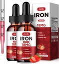 (2 Paket) Qadınlar və Men Iron Drops İspaniya üçün İqtisadi, Vitamin C, B12 Red Kan Cell Support-Strawberry, 4 Fl Oz