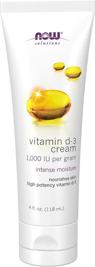 NOW Solutions, Vitamina D-3 Creme 1.000 UI por grama, alta potência, umidade intensa, 4-onça