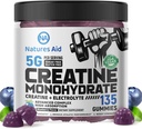 Natures Aid Creatine Monohydrate Gummies (5g) – Pre-Workout Energy & Muskel-Wachstumsunterstützung für Männer & Frauen | Blueberry Electrolyte Gummies (135 Count)