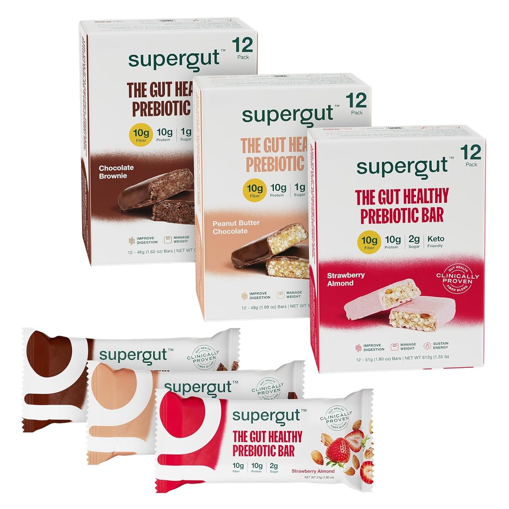 Supergut Bars Prebiòtics  2001- 2002 Meal Sufive GLP-1  2001-200 High Fiber i Protein this Sugar Keto menjar, Snack (Kay Pack, 36)
