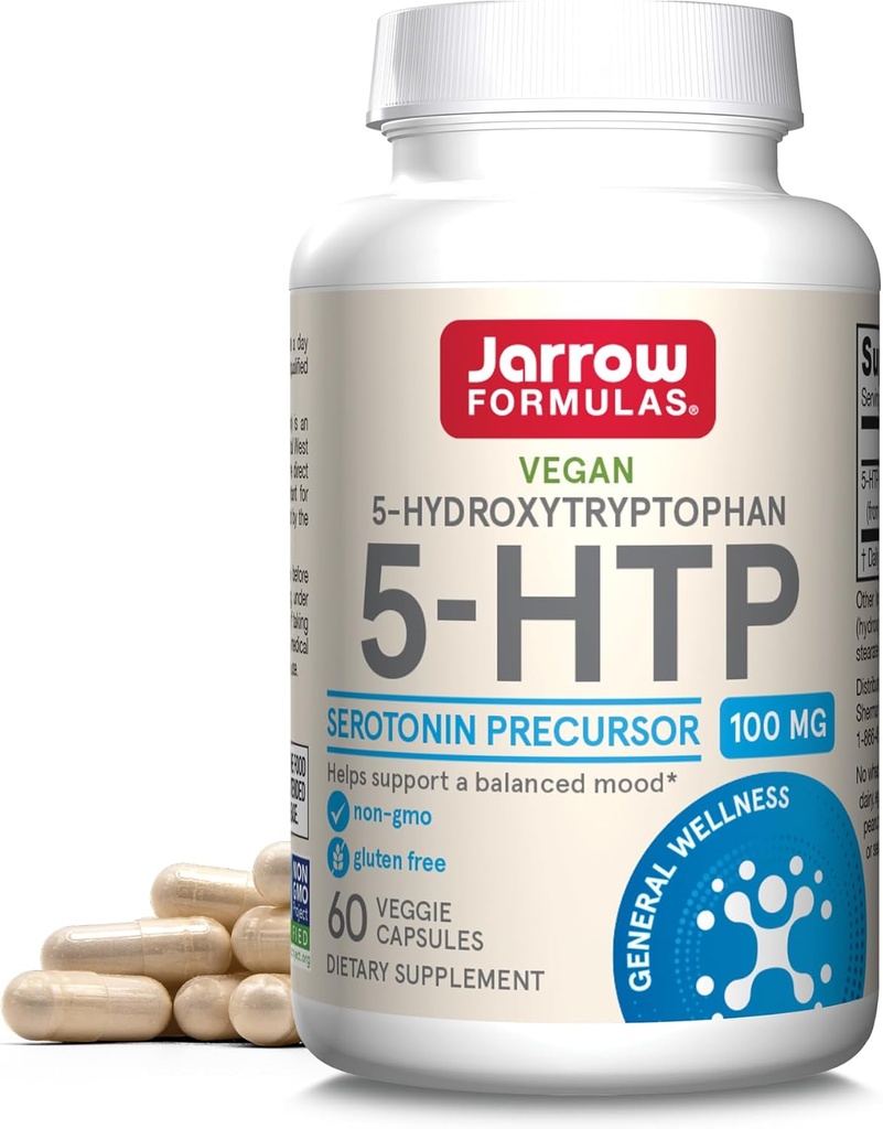 Jarrow Formulas 5-HTP, 100 mg, Serotonin Precursor, 60 Veggie Capsules, 60 dagers forsyning