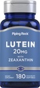Piping Rock Lutein ja Zeaxanthin Supplement | 20mg | 180 Softgels | alates Marigold Extract | Non-GMO, Gluteenivaba