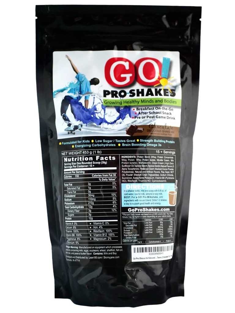 Go Pro Shakes - Protein Powder Smoothie para nenos e adolescentes - Snack saudable - Sen azucre engadido - Apoia o crecemento ea forza - Flavor de chocolate rico