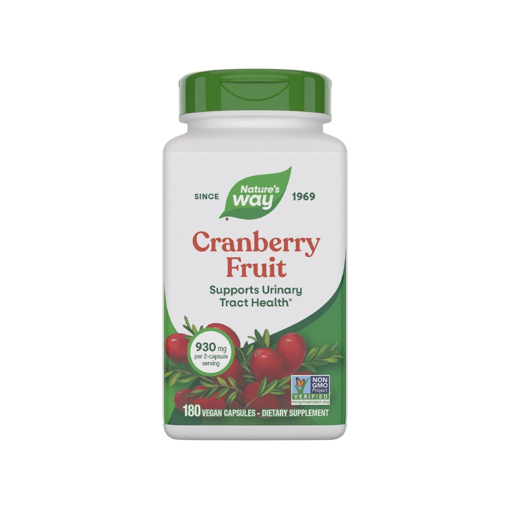 Nature's Way Cranberry Fruit, Cranberry Supplements, Supports Urinary Tract Health*, 930 mg per 2-Capsule Serving, 180 Capsules (Packaging May Vary)