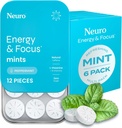 NeuroGum Energy & Focus Mints (72 Count-6 Pack, Peppermint) | 40mg 천연 카페인 + L-Theanine + 비타민 B12 & B6 | 설탕 무료 Nootropic Cognitive 두뇌 성능 보충