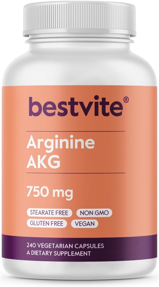 BESTVITE Arginine AKG 750mg (240 Вегетариански капсули) - No Stearates - Vegen - Non Gluten Free