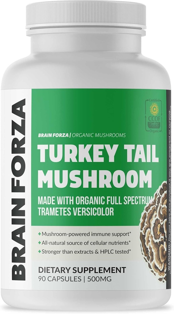 Bộ phận hỗ trợ y tế cho não Forzaic Turkey Mushroom Capsules, Mushroom Powmuned Immune, hỗ trợ gan và gọn gàng, hỗ trợ sức khỏe, hỗ trợ phòng thủ sinh học, không-GMO, Vegan, sinh học, 90 Capsules