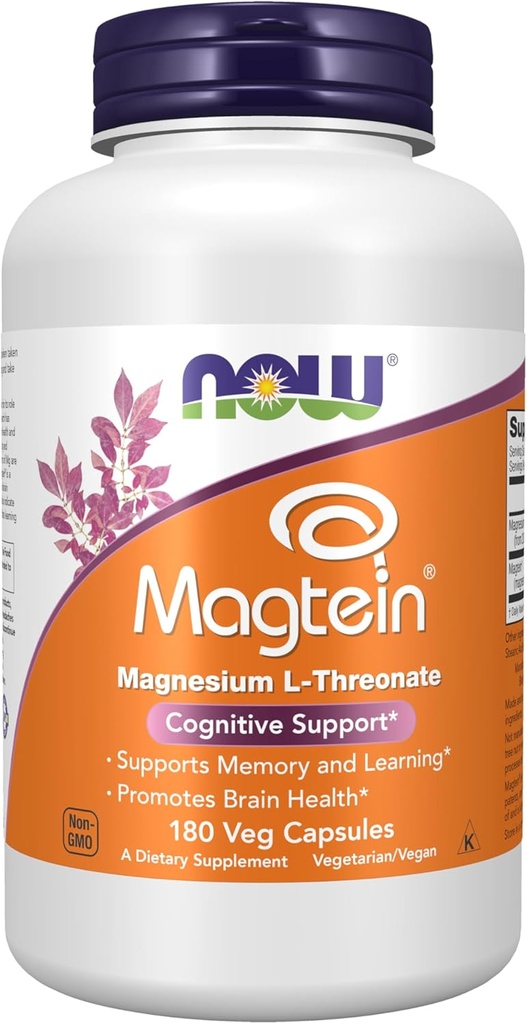 Orain elikagaiak Magtein, Magnesium L-Threonate, Laguntza kognitiboa*, 180 Veg kapsulak