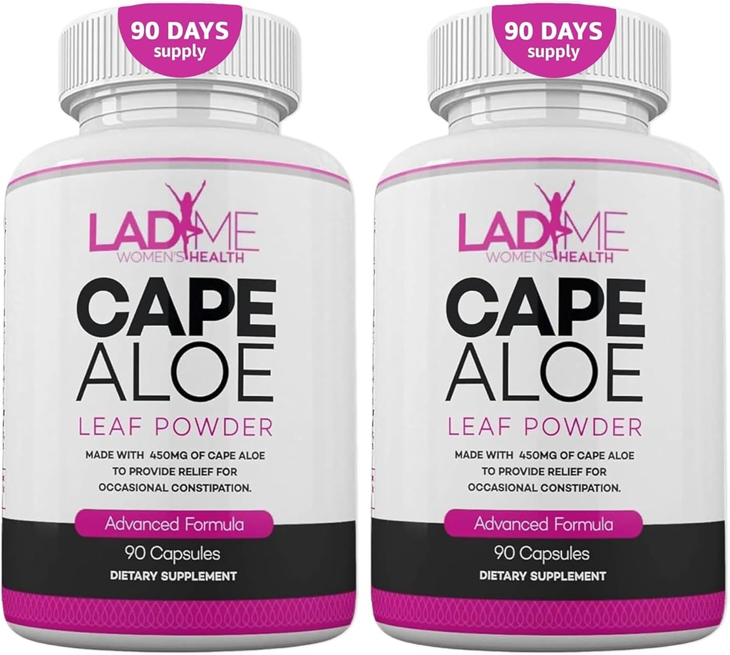 Pure Cape Aloe Herbal Laxativo para alívio da constipação Movimento Bowel saudável Natural Colon Cleanse & Detox Suplemento dietético projetado para mulheres por Ladyme 180 Cápsulas