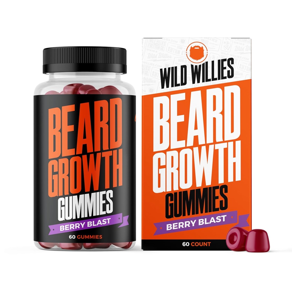 Wild Willies Beard Growth Gummies Supplement for Men - with Biotin & 19 Vitamins for Stronger, Thicker Facial Hair - 60 Gummies
