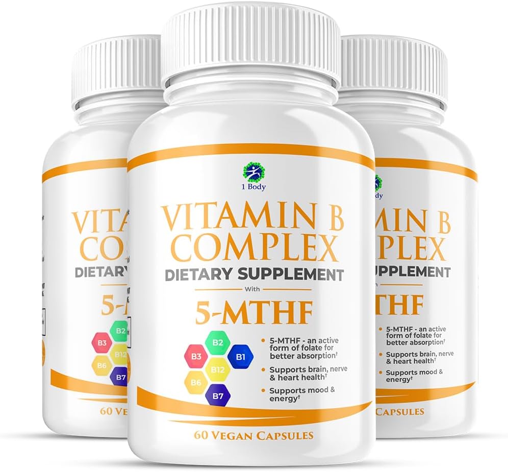1 Body Vitamin B Комплекс 3 Pack - Біодоступ B Вітаміни з 5-MTHF Фолат, B1, B2, B5, B6, Метил B12, Ніацин & Біотин - Non-GMO, Vegan, Виготовлений в США