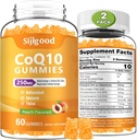 2 Pack CoQ10 Gummys, Plus Omega-3, 维生素B3 and Zinc, 镁, 5X 高吸收共聚体 Q10 补充剂, q10 用于促进细胞能量, 强抗氧化剂和大脑, 桃花瓶, 120 Cts