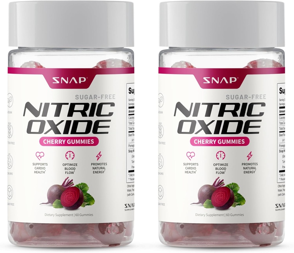 Συμπληρώματα Beet Root Gummies, Nitric Oxide Supplement w/Organic Beets, Βιταμίνες, Ρόδι & Αντιοξειδωτικά για την ενέργεια, την υγεία και την κυκλοφορία, 60 Gummies χωρίς ζάχαρη, 2 Pack, Cherry