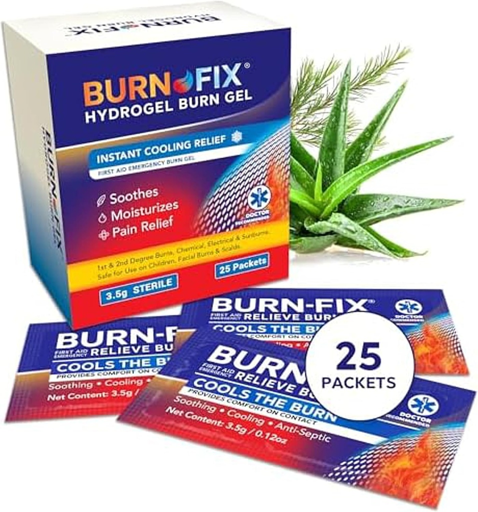BurnFix® Hydrogel Burn Gel Packets – 3.5 g Soothing First Aid Burn Cream per il raffreddamento istantaneo Rilievo su Minor Burns, Sunburns & Scalds