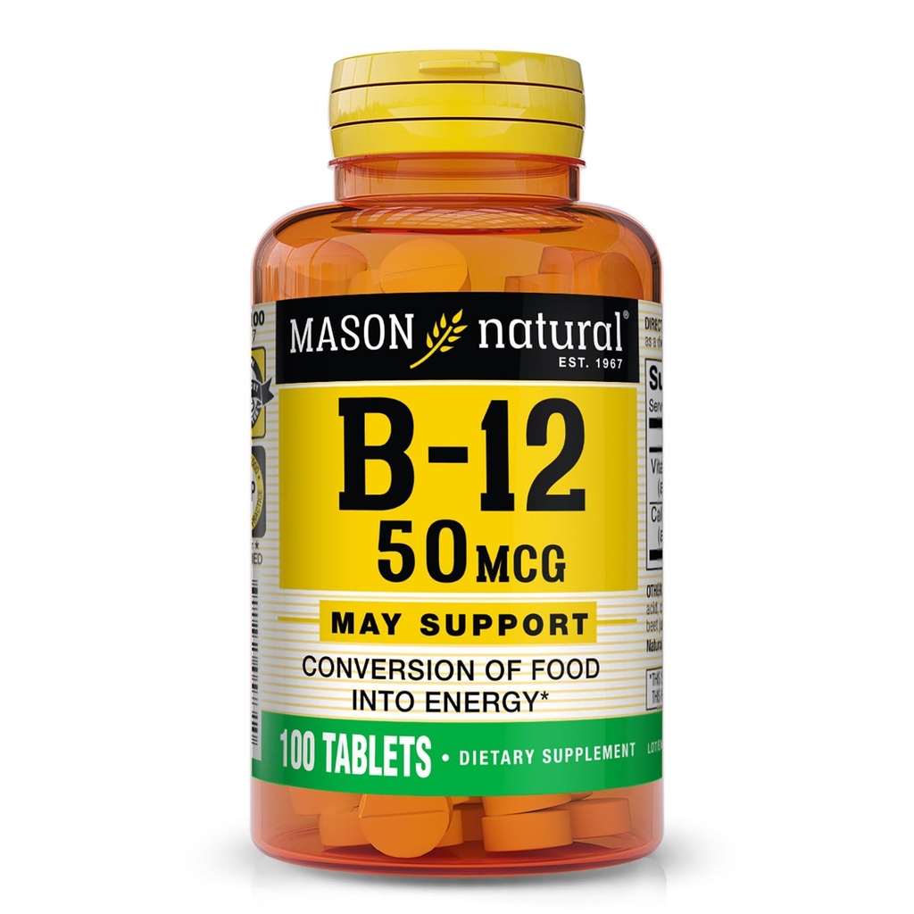 MASON NATURAL Vitamin B12 50 mcg with Calcium, 100,Day Supply, Dietary Supplement to Support Natural Energy Levels, 100 Tablets (Pack of 1)