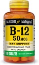 MASON NATURAL Vitamina B12 50 mcg cu calciu, 100 de zile de aprovizionare, Supliment alimentar pentru a sprijini nivelurile de energie naturală, 100 comprimate (pachetul de 1)