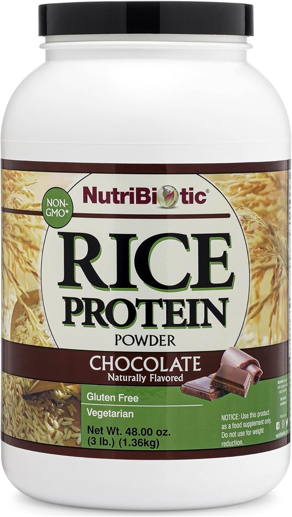 Nutrition Biotic - Chocolate Rice Protein, 3 Lb (1.36kg) Yellow 124; Low Carb, Vegetarian & Keto- Friendly Raw Protein Powder 124; Grown & Made Without Chemicals, GMO or Gluten Yellow 124; Easy to Digest & Nutrient- Rich