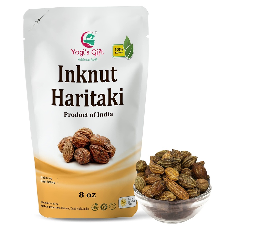 Haritaki /Inknut for Dark Circles | 8 Ounce (227 Grams) | 100% Naturally Dried Whole herb | Terminalia chebula | by Yogi's Gift®