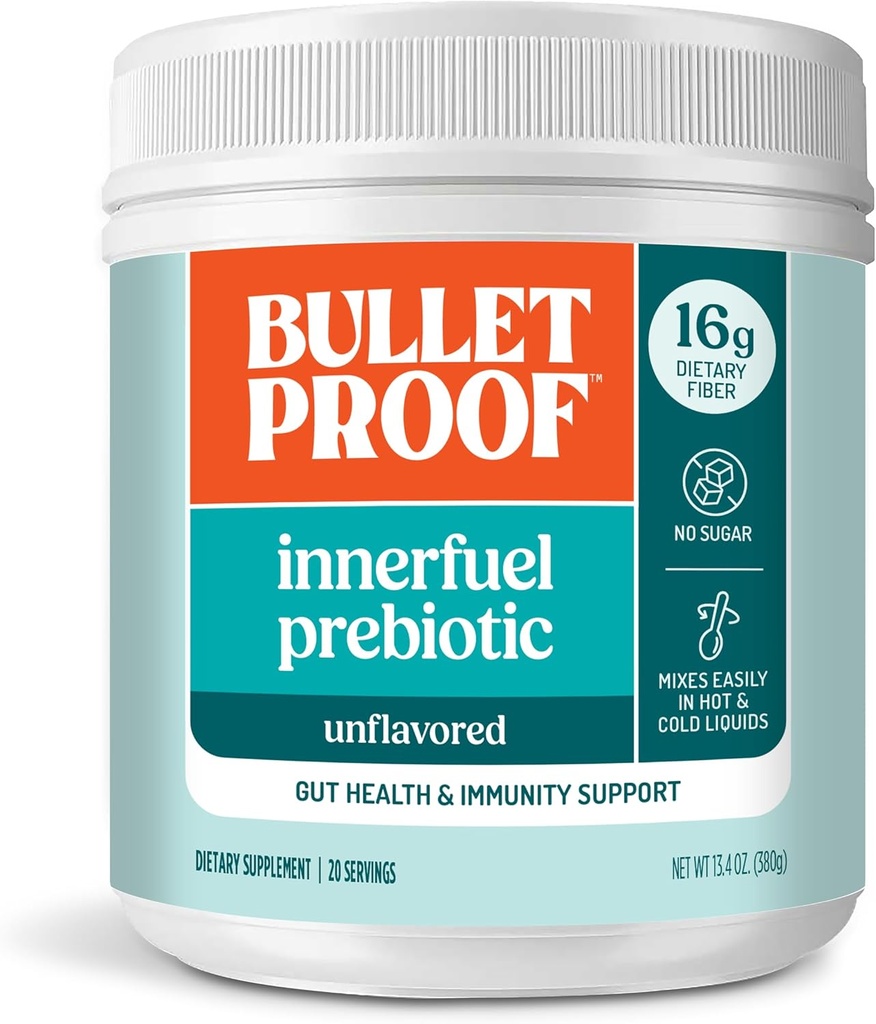 Bulletproof Unflavored Innerdrivstoff Prebiotic Fiber Powder, 13,4 Ounces, Supplement for Gut Helse, Digestiv Helse og Immunstøtte, Plantkilde Prebiotika, 0g Sukker, Emballasje May Vary