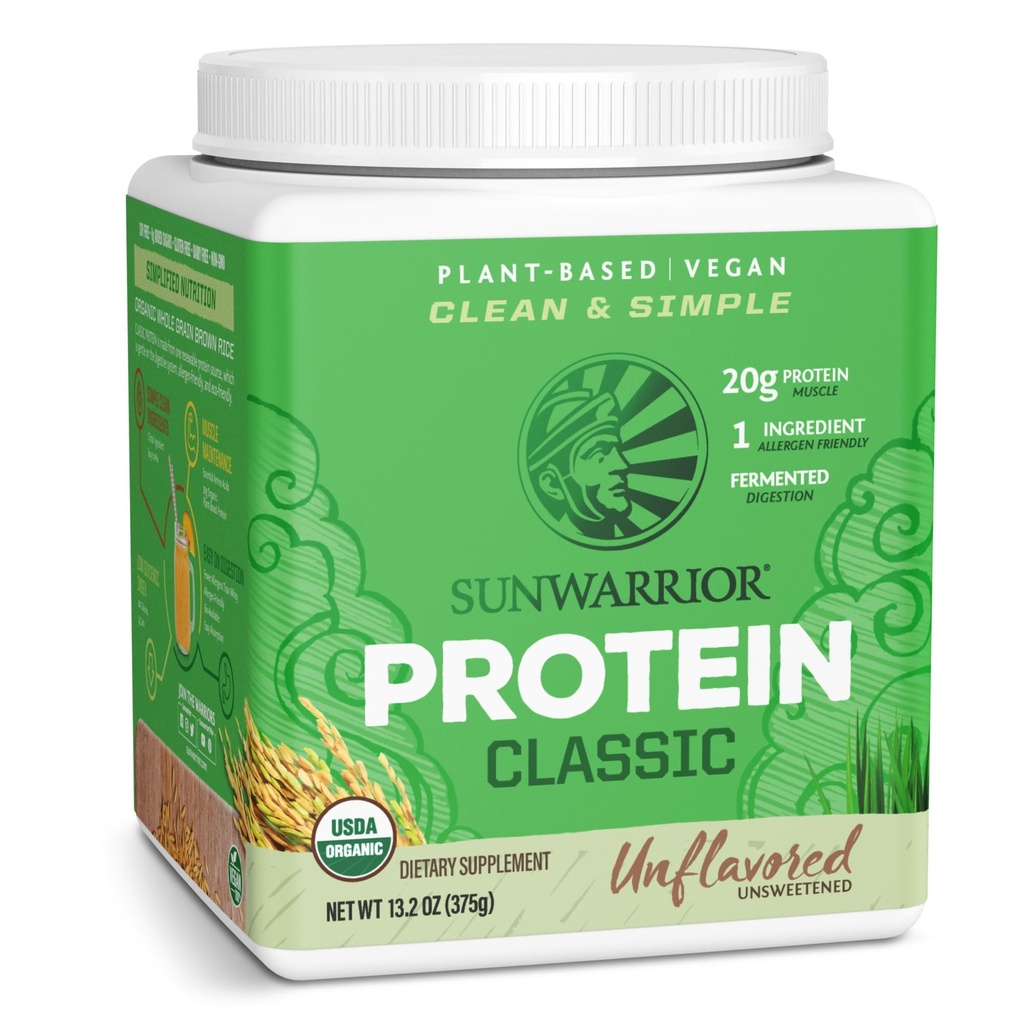 Sunwarrior Brown Rice Protein Powder with Bcaa & Amino Acids Raw Rice Protein Shake Gluten Free Low Carb Dairy Free | Plant Based Classic Sprouted Brown Rice Protein Powder Natural 375g