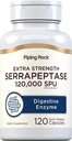 Pipecing Rock Serrapeptase 120000 SPU maždaug 124; 120 kapsulių (124 kapsulės); Digestive Enzyme ® 124; Extra Force Additive Addition (Papildomas stiprumas) 124; Non-GMO, Gluten Free