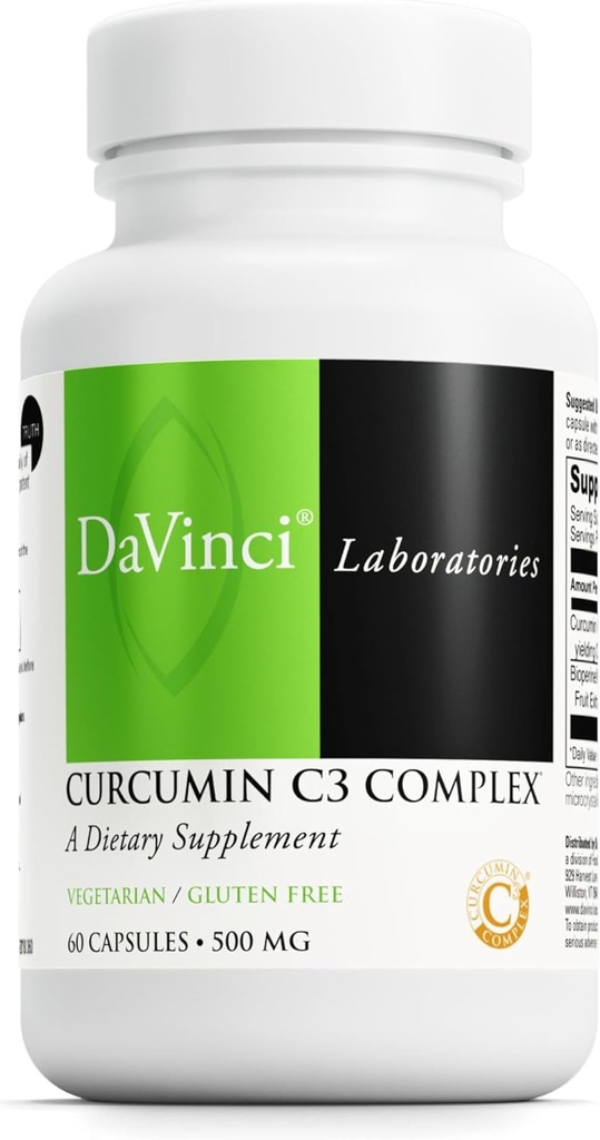 DAVINCI Labs Curcumin C3 Complex - Suplement diety do funkcji pęcherzyka żółciowego i zdrowej wątroby - z kurkuminoidami i ekstrakt z owoców bioperyny - Gluten- Free - 60 Kapsułki wegetariańskie
