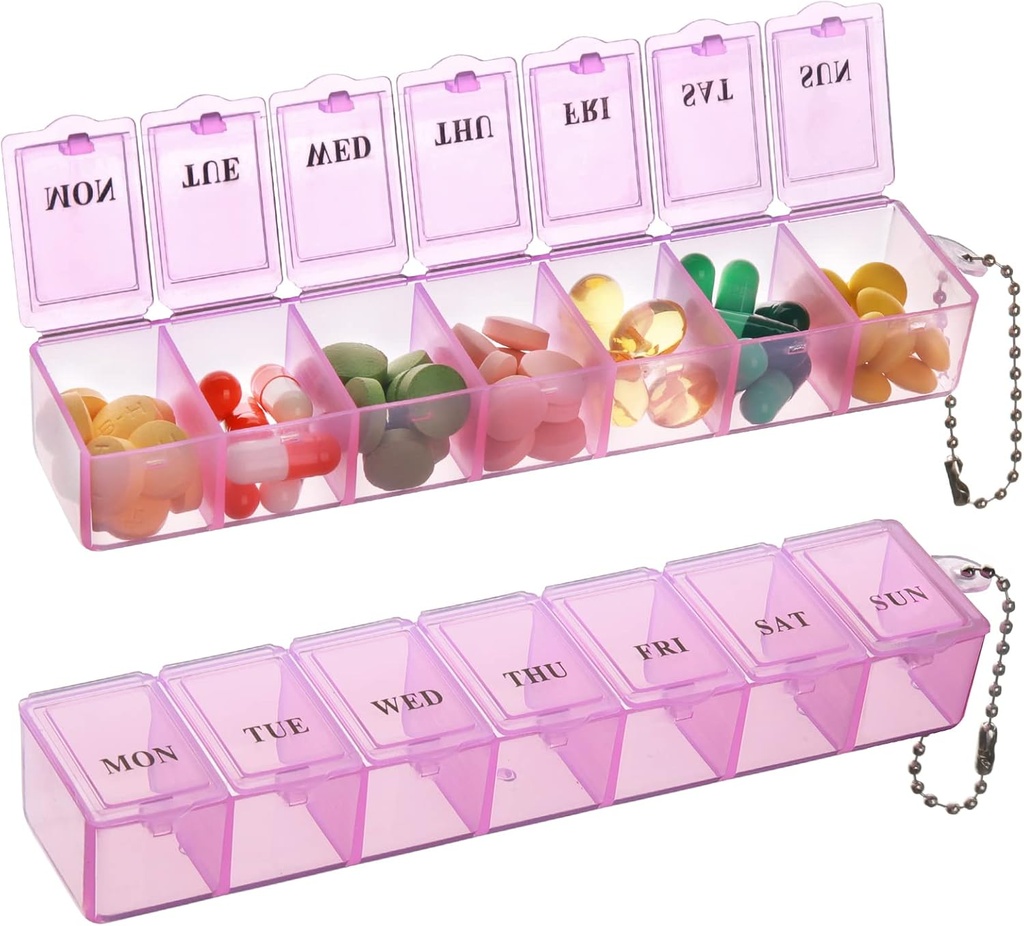 2 Pack Wöchentliche Pille Organizer, Große 7 Tage Pille Box, Tägliche Vitamin Case Medicine Box,Pill Container für Medizin ergänzt Fischöl (Pink)