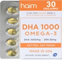 HAIM DHA 1000 Omega-3 Balıq Yağı - 1000mg DHA, 50mg DPA ilə 90% temperatur - Böyük Potens Balıq Yağı Brain, Eye & Heart Support - Ümumi Wellness & Focus - 1 Box, 60 Softgels