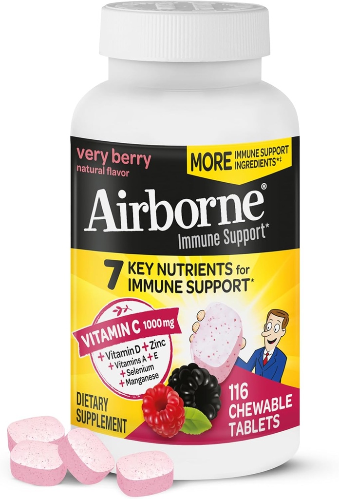 วิตามิน Airbolic C 1000mg (Per Per Serving) - Tables Berry chitable Tables (116 Counts in a Plot), Gluten-free Immun Supplement, with eptember A E, Zync, Selinium, Sylinium, Gink, Antooxidants