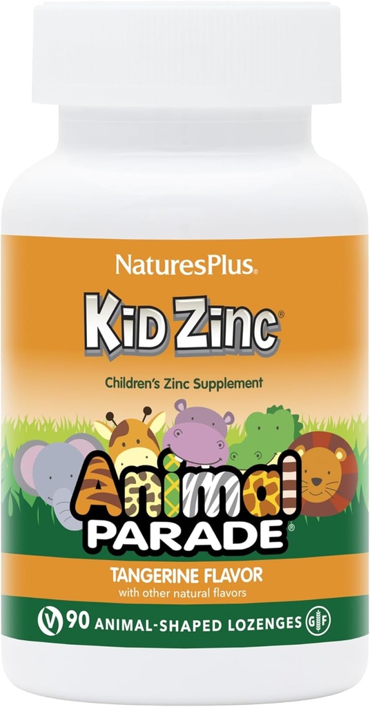NaturesPlus Animal Parade KidZinc, Tangerine Flavor - 90 Lozenges compartidos con animais, Pack de 3 - Organicamente Chelated Zinc - Vegan, Gluten gratis - 270 Total Serventes