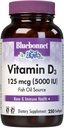 Bluebonnet Nutrition Vitamina D3 5000 UI Softgels, Aids no crescimento muscular e esquelético, colecalciferol de óleo de peixe, não OGM, sem glúten, sem soja, sem leite, amarelo, 250 Softgels