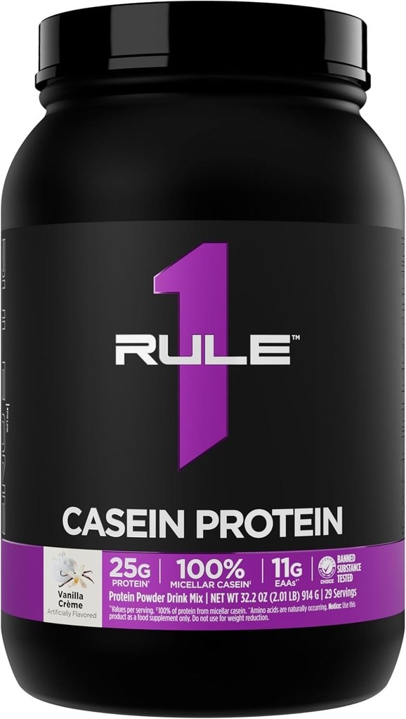 القاعدة 1 Casein Protein - 25g Protein and 11g EAs Per Serving from slow-Release Micellar Casein for Overnight Recovery and Sustained Delivery Between Meals (2 Pounds*, Vanilla Crème)