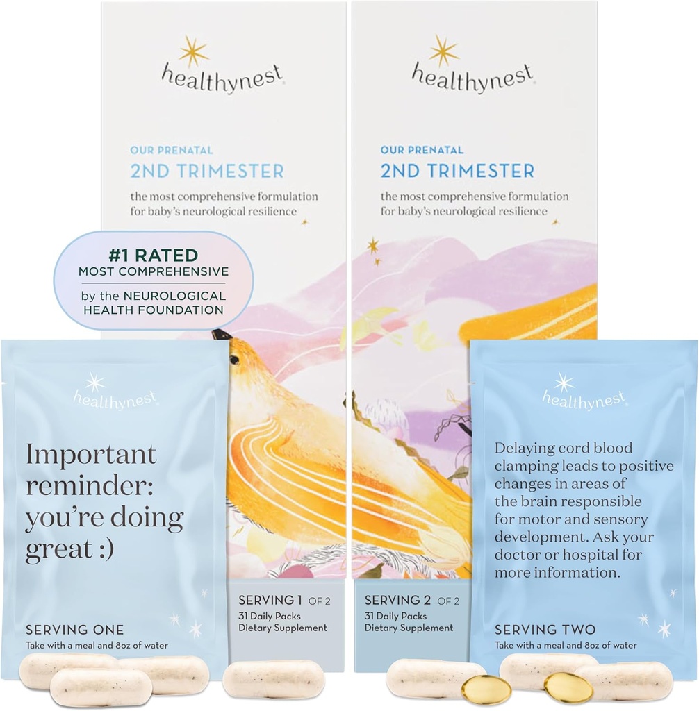 HealthyNest 2nd Trimester Prenatal Vitamin | Graviditetsstøtte for Fetal Hjerneutvikling med Metylfolat, Choline, DHA, Jern, Inositol 31 dagers forsyning