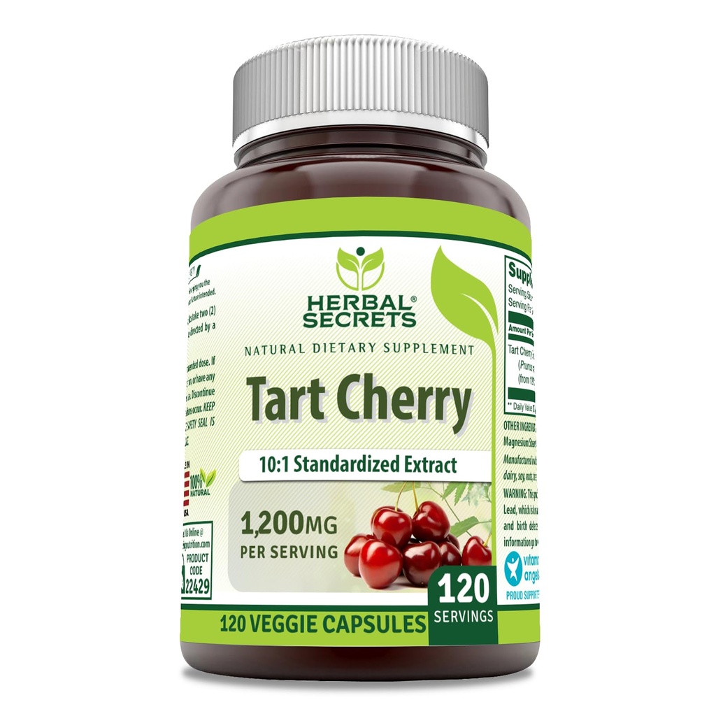 Herbal Secrets Tart Cherry 10:1 Standardized Extract Supplement | 1200 Mg Per Serving | 120 Veggie Capsules | Non-GMO | Gluten Free | Made in USA (1 Pack | 120)