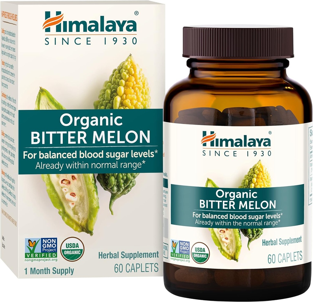 Himalaia Organic Bitter Melon - Soporte de Metabolismo de glicosa de herbas - USDA Organic, Non-GMO, Vegan, Gluten Free, Aditivo Libre, 660 mg, 60 Caplets