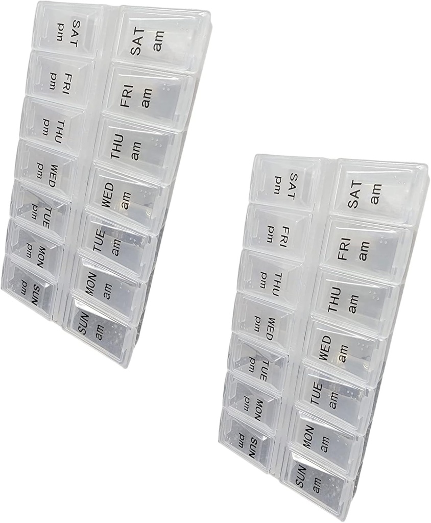 Organizador de comprimidos duas vezes por dia, recipiente de comprimidos semanalmente dia e noite, medicação dia e noite ou vitamina para a separação da manhã ou da noite do AM PM (2)